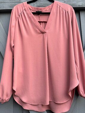 Ann Taylor Blouse Womens S Pink Long Sleeve V-Neck Career Office Top Polyester